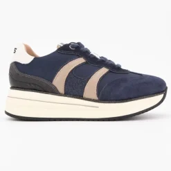 KEYS Baskets toile semelle plateforme silvia cuir à lacets Femme BLEU FONCE Discount