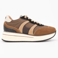 KEYS Baskets toile semelle plateforme silvia cuir à lacets Femme MARRON Outlet