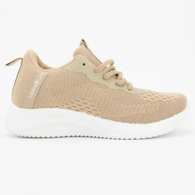 KELARA Baskets toille semelle à lacets semelle épaisse Femme BEIGE Hot