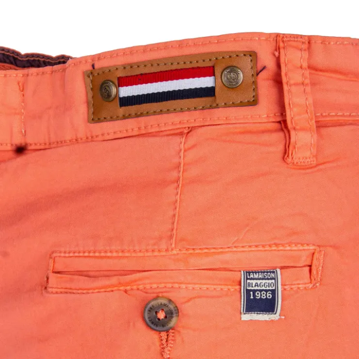 BLAGGIO Bermuda chino venili coton stretch popeline revers gansé bouton Homme ORANGE CLAIR Discount