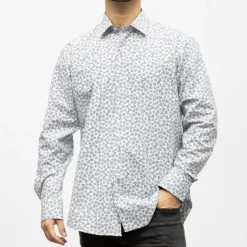 BILL TORNADE Bill00 chemise coton poly motif fleurs bleues Homme BLANC Best