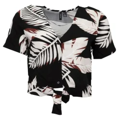 VERO MODA Blouse à boutons easy black col v imprimé plantes Femme NOIR Sale