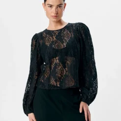 OBJECT Blouse à dentelle Beverly manches longues Femme NOIR Sale
