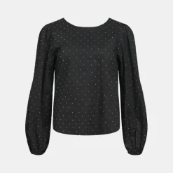 OBJECT Blouse à pois coton col rond Femme NOIR Online