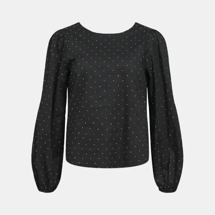 OBJECT Blouse à pois coton col rond Femme NOIR Online