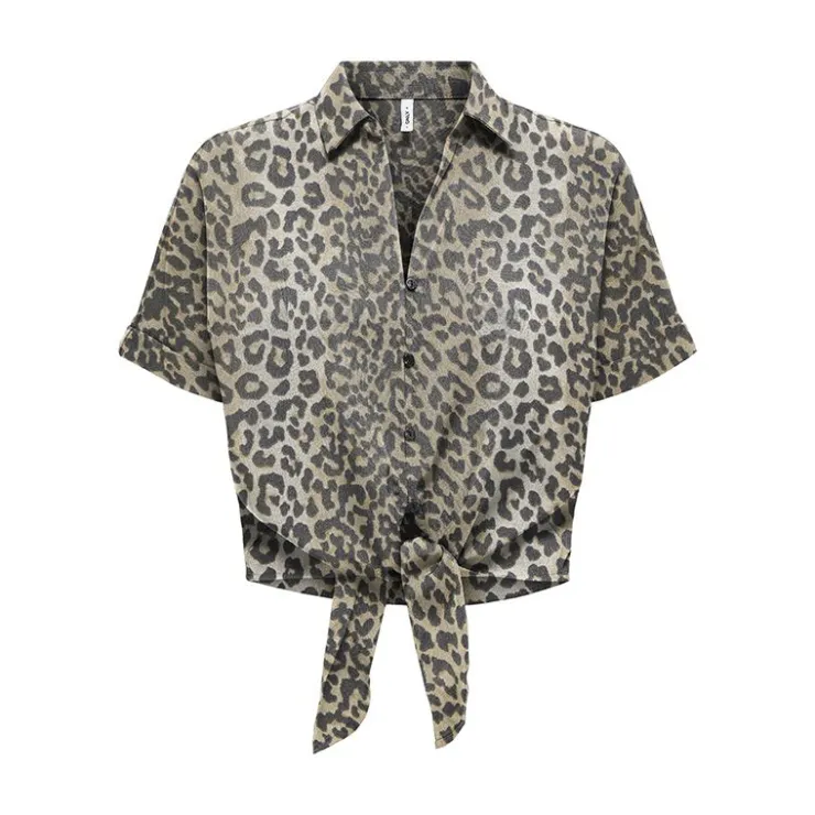 ONLY Blouse col chemise imprimé léopardà nouer Femme MARRON Best