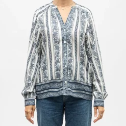 LA PETITE ETOILE Blouse col v à motif vintage beata Femme BLANC Sale