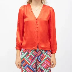 LA PETITE ETOILE Blouse col v effet satin bianca légère Femme ROUGE Outlet