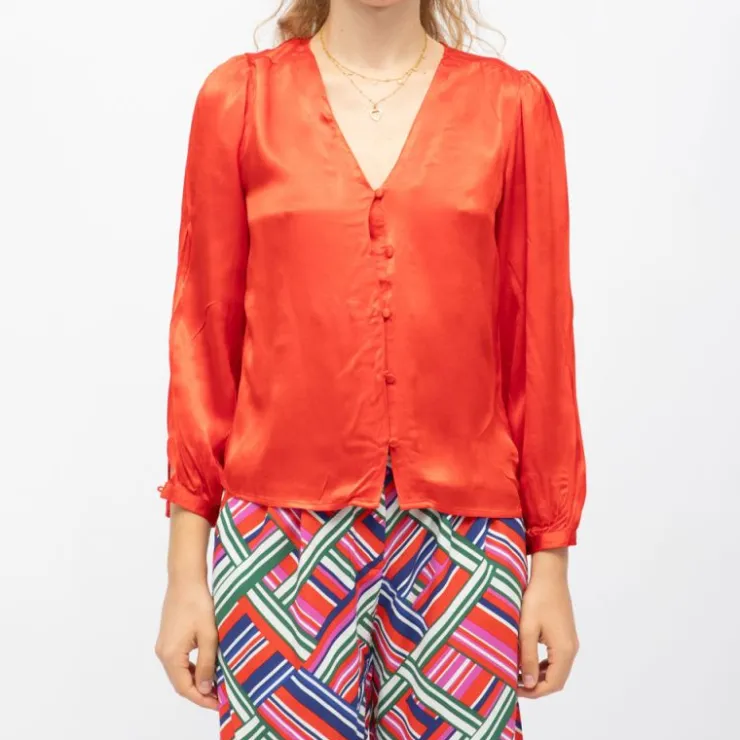 LA PETITE ETOILE Blouse col v effet satin bianca légère Femme ROUGE Outlet