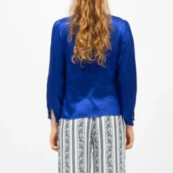 LA PETITE ETOILE Blouse col v effet satin bianca légère Femme BLEU Discount