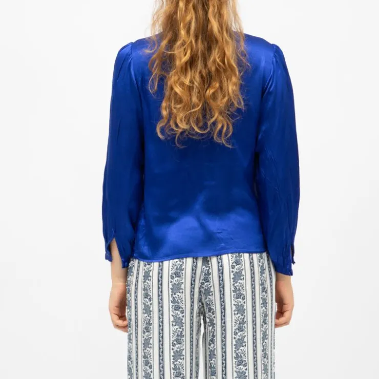 LA PETITE ETOILE Blouse col v effet satin bianca légère Femme BLEU Discount
