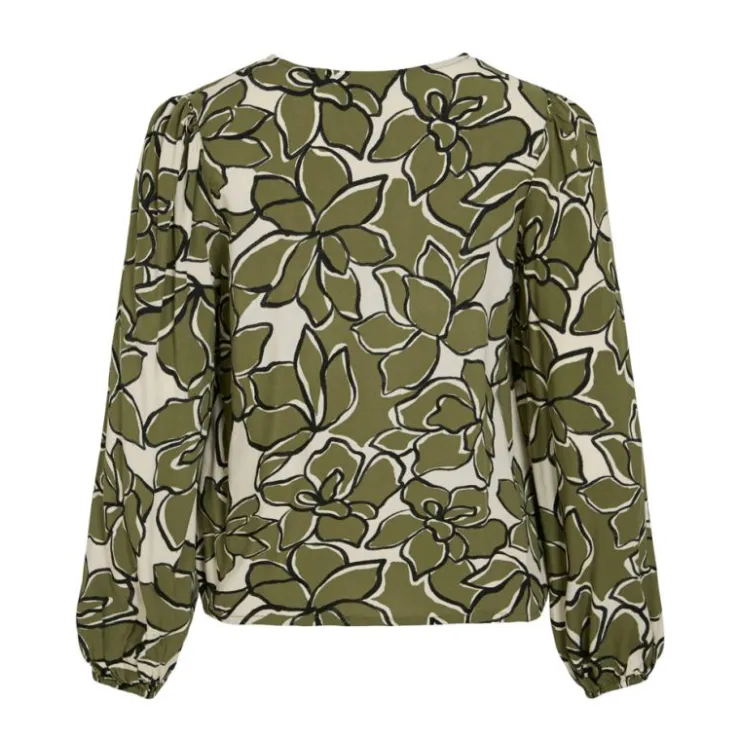 VILA Blouse col V fleurie capulet olive Femme KAKI Outlet