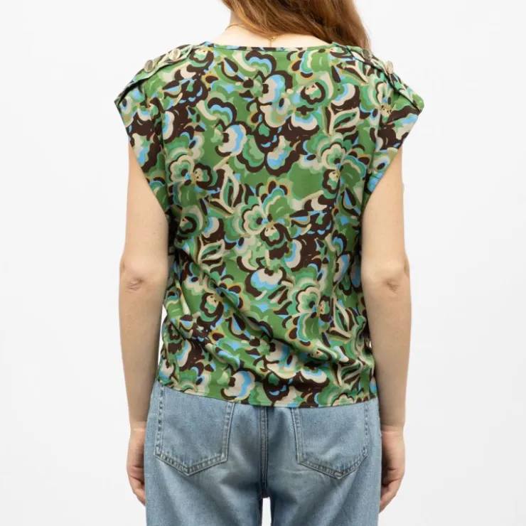 IMPERIAL Blouse col v imprimé fleurs Femme VERT Outlet