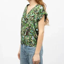 IMPERIAL Blouse col v imprimé fleurs Femme VERT Outlet