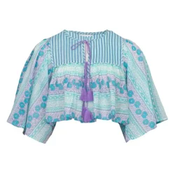 ANTIK BATIK Blouse crop amelie manches 3/4 à motif graphique Femme BLEU Hot