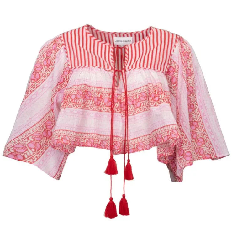 ANTIK BATIK Blouse crop amelie manches 3/4 à motif graphique Femme ROSE Sale