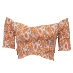 ANTIK BATIK Blouse crop épaules dénudées blossom fleurs Femme ORANGE Best