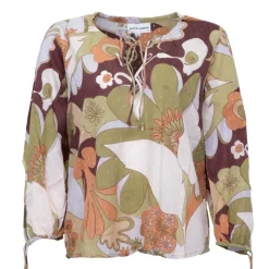 ANTIK BATIK Blouse en coton à fleurs bahia manches longues à nouer Femme KAKI Best