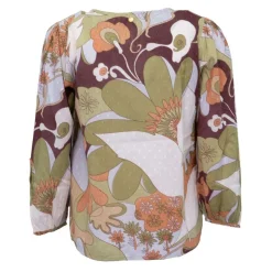 ANTIK BATIK Blouse en coton à fleurs bahia manches longues à nouer Femme KAKI Best