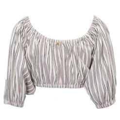 ANTIK BATIK Blouse juliette à rayures épaules dénudées coton Femme BLANC ECRU Sale