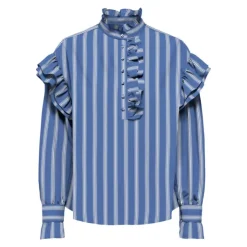 ONLY Blouse malou imprimé à rayures épaules à volants Femme BLEU Discount