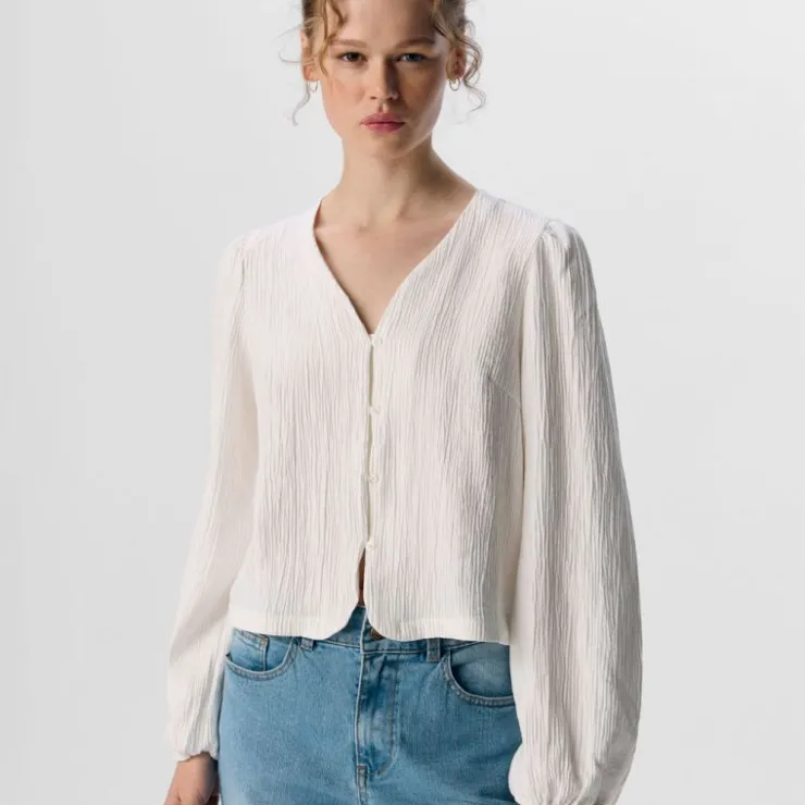 OBJECT Blouse Phillie col v manches élastiques Femme BLANC Hot