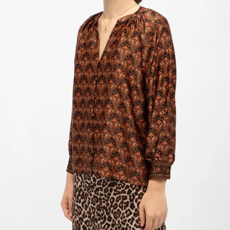 LA PETITE ETOILE Blouse romano bonti imprimé graphique Femme NOIR