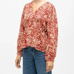 LA PETITE ETOILE Blouse col V motif cachemire berenice Femme ROUGE Hot