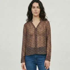 LES TROPEZIENNES PAR M.BELARBI Blouse transparente col v imprimé graphique bohemian Femme MULTICOLORE Online