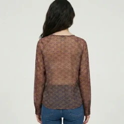 LES TROPEZIENNES PAR M.BELARBI Blouse transparente col v imprimé graphique bohemian Femme MULTICOLORE Online