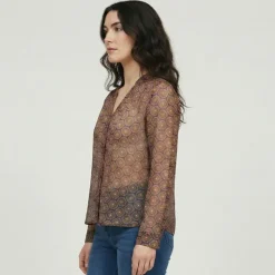 LES TROPEZIENNES PAR M.BELARBI Blouse transparente col v imprimé graphique bohemian Femme MULTICOLORE Online