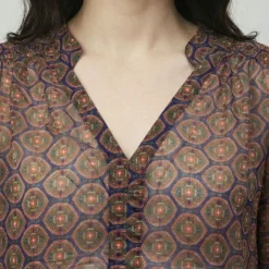 LES TROPEZIENNES PAR M.BELARBI Blouse transparente col v imprimé graphique bohemian Femme MULTICOLORE Online