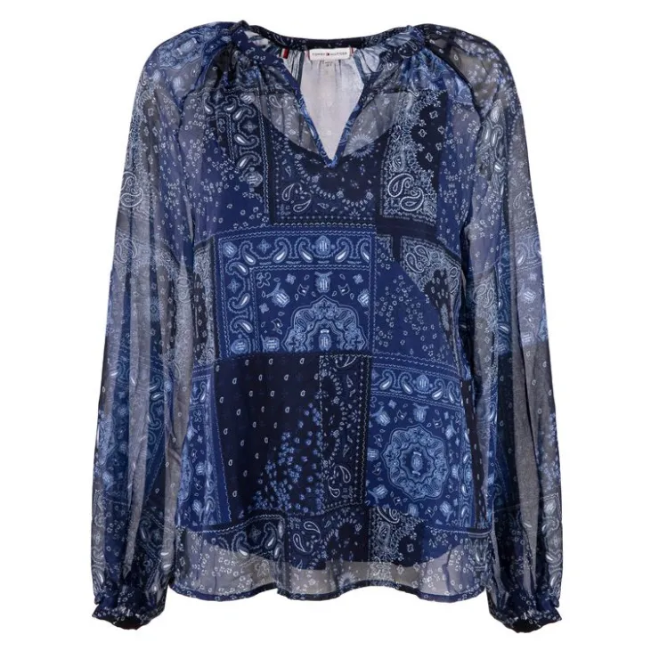 TOMMY HILFIGER Blouse transparente fond débardeur imprimé bleu Femme BLEU FONCE Clearance