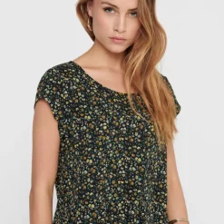 ONLY Blouse vic vert foncé à fleurs jaunes Femme VERT FONCE New