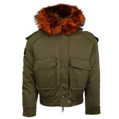 THE NEW DESIGNERS Blouson à capuche fourrure noir Femme KAKI Sale