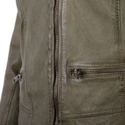 OAKWOOD Blouson style perfecto en cuir Femme KAKI