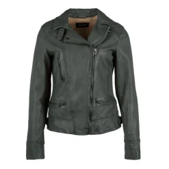 OAKWOOD Blouson style perfecto en cuir Femme VERT Sale