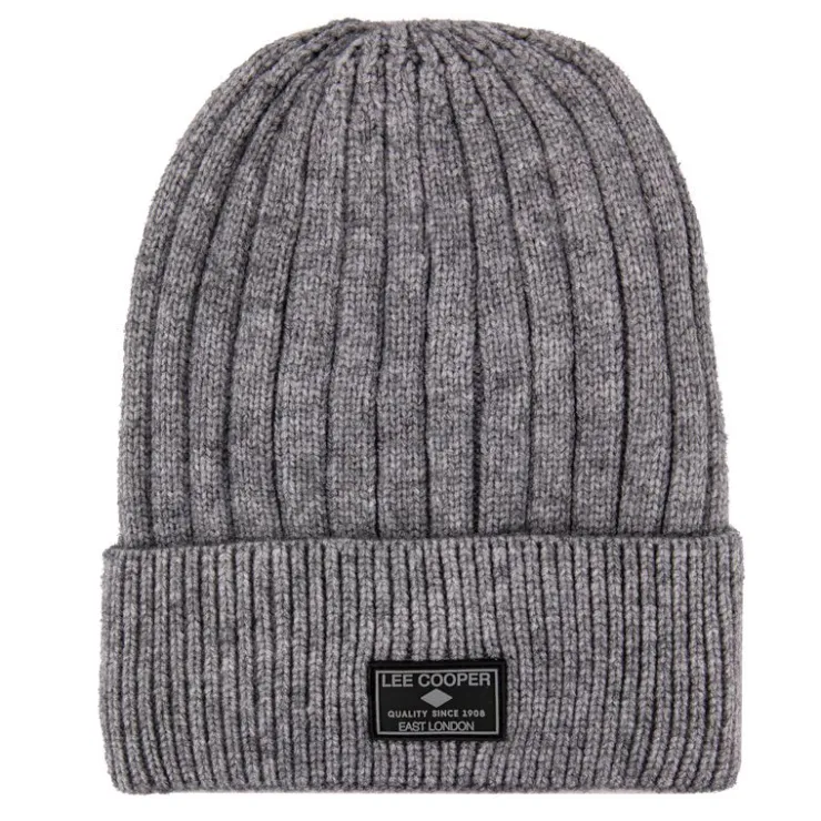 LEE COOPER Bonnet côtes anglaises maille Homme GRIS New