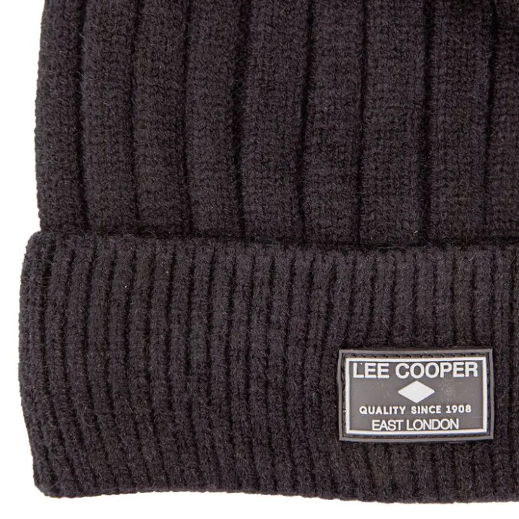 LEE COOPER Bonnet côtes anglaises maille Homme NOIR Clearance