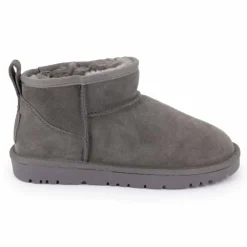 KELARA Boots basses fourrées tige cuir doublées synthétique Femme GRIS Hot