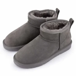 KELARA Boots basses fourrées tige cuir doublées synthétique Femme GRIS Hot