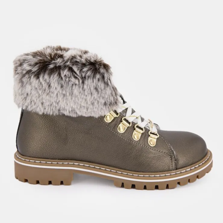LES TROPEZIENNES PAR M.BELARBI Boots cuir grainé avec fausse fourrure Femme BRONZE Clearance