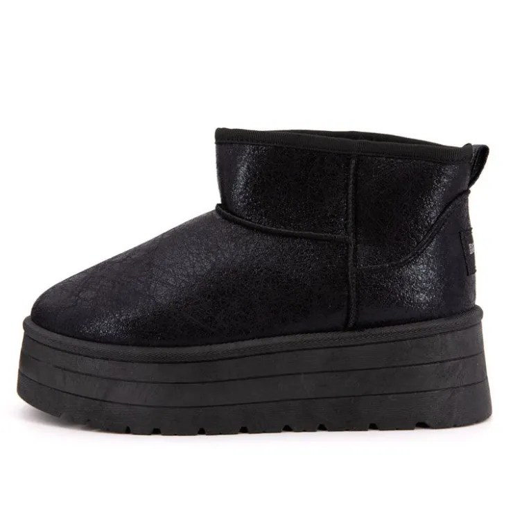 BURTON OF LONDON Boots fourrées brillantes Edwige Femme NOIR Hot