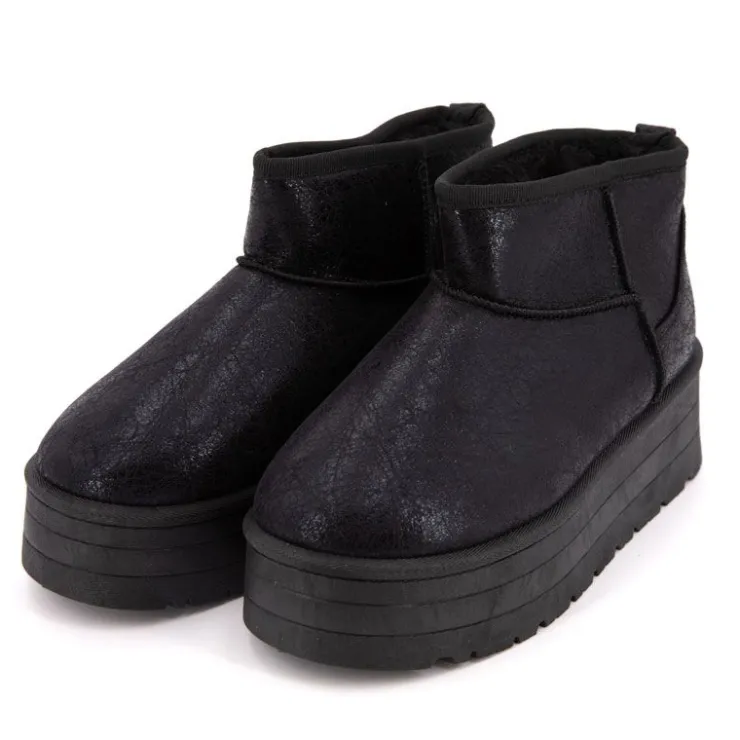 BURTON OF LONDON Boots fourrées brillantes Edwige Femme NOIR Hot