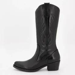 PATRICIA MILLER Bottes santiag es avec motif ailes surpiquées cuir Femme NOIR