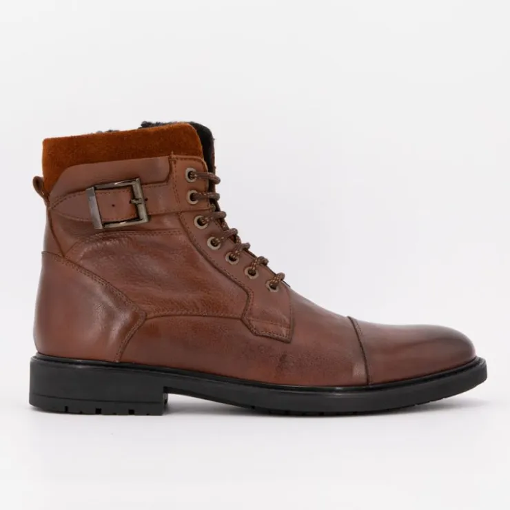 PIERRE CARDIN Bottines à lacets cognac avec zip Homme MARRON