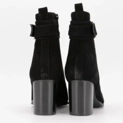 ELWIN Bottines à talons carrés daim avec boucles Femme NOIR New