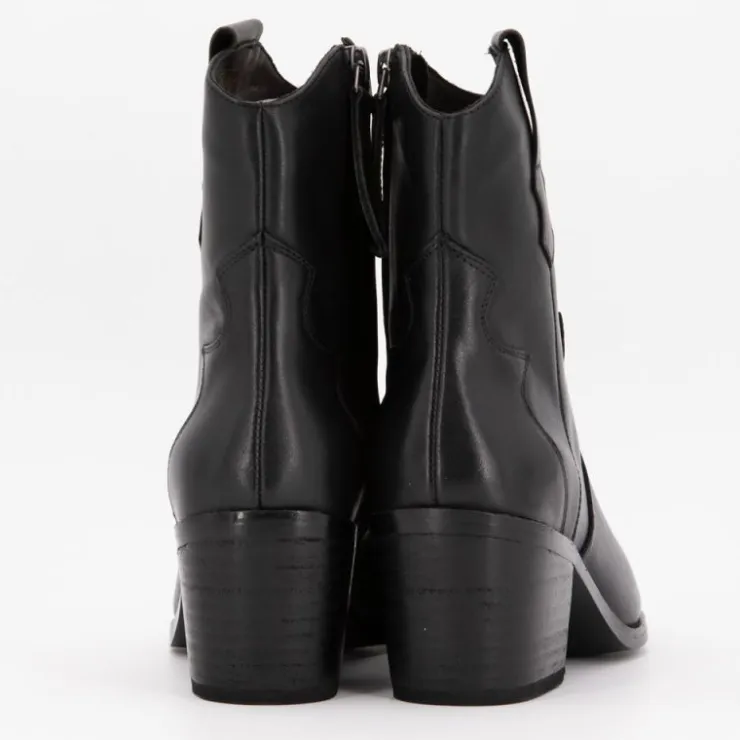 ELWIN Bottines à talons cuir inspiration santiag Femme NOIR New