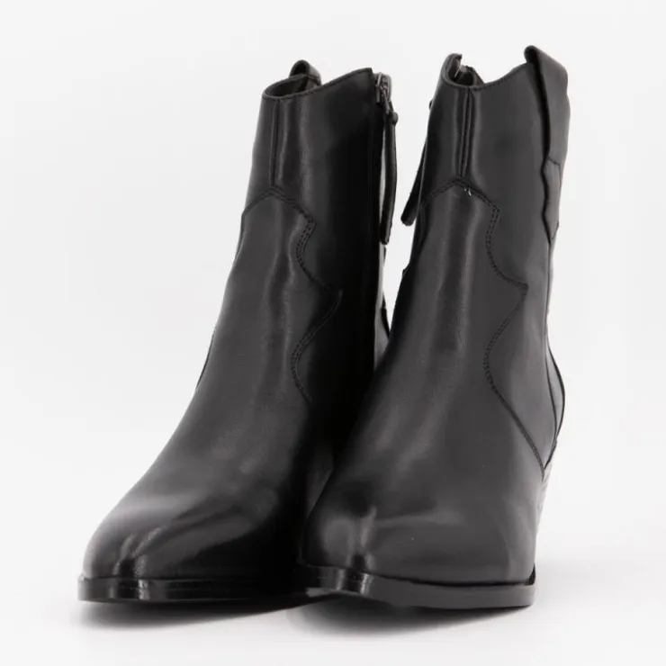 ELWIN Bottines à talons cuir inspiration santiag Femme NOIR New