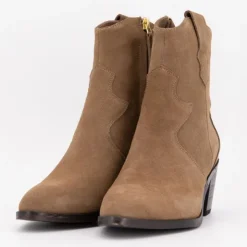 ELWIN Bottines à talons daim santiag Femme MARRON CLAIR Sale